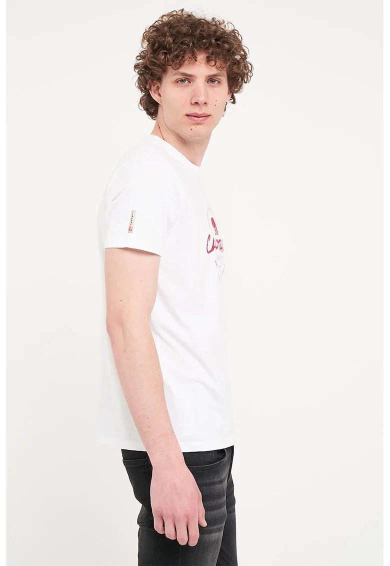Tricou din bumbac cu decolteu la baza gatului, Rosu/Alb optic
