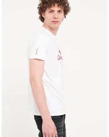 Tricou din bumbac cu decolteu la baza gatului, Rosu/Alb optic