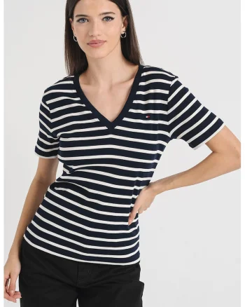 Tricou slim fit cu decolteu in V Cody, Alb/Albastru ultramarin/Alb optic