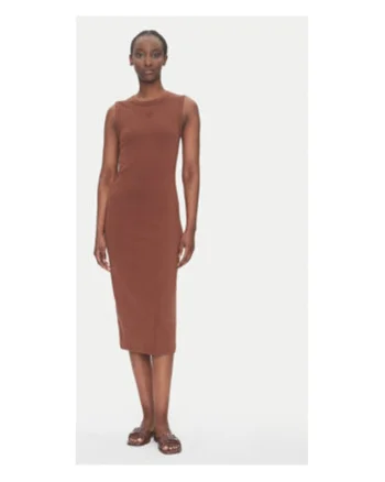 Rochie casual Dama,  maro, 93% bumbac, 7% elastan,