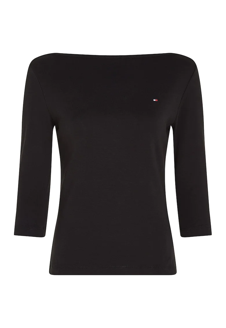 Bluza slim-fit de bumbac cu maneci trei sferturi, Negru