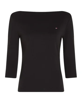 Bluza slim-fit de bumbac cu maneci trei sferturi, Negru