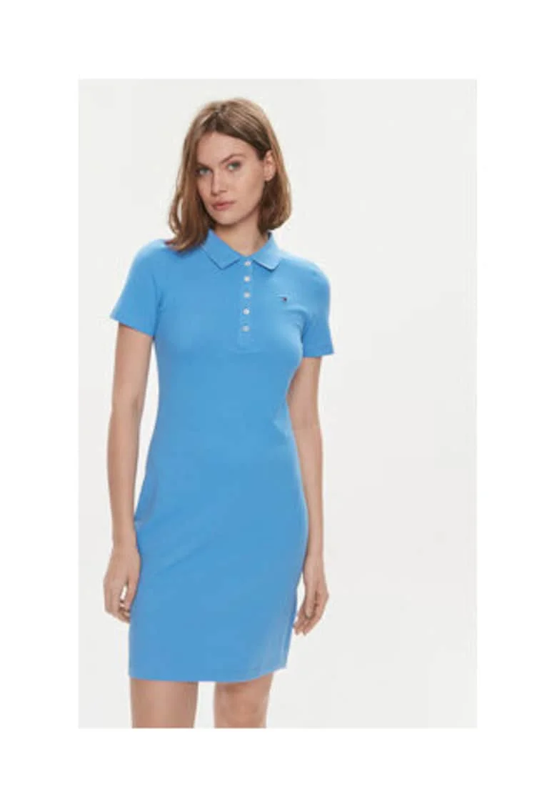 Rochie de zi Dama,  Albastru, bumbac organic, elastan