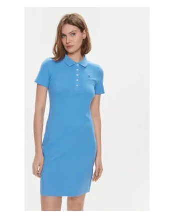 Rochie de zi Dama,  Albastru, bumbac organic, elastan