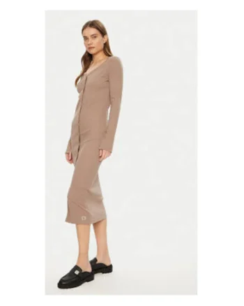 Rochie casual Dama,  bej, 94% bumbac, 6% elastan,
