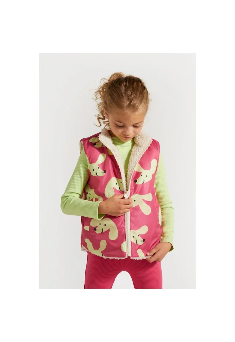 Vesta reversibila  pentru fete, poliester, cu buzunare, multicolor