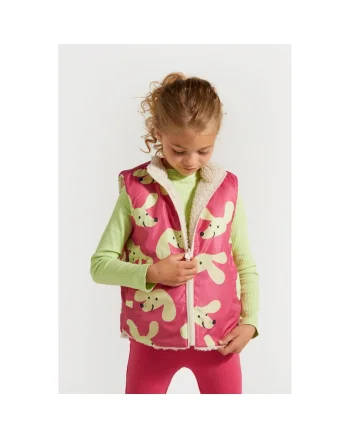 Vesta reversibila  pentru fete, poliester, cu buzunare, multicolor