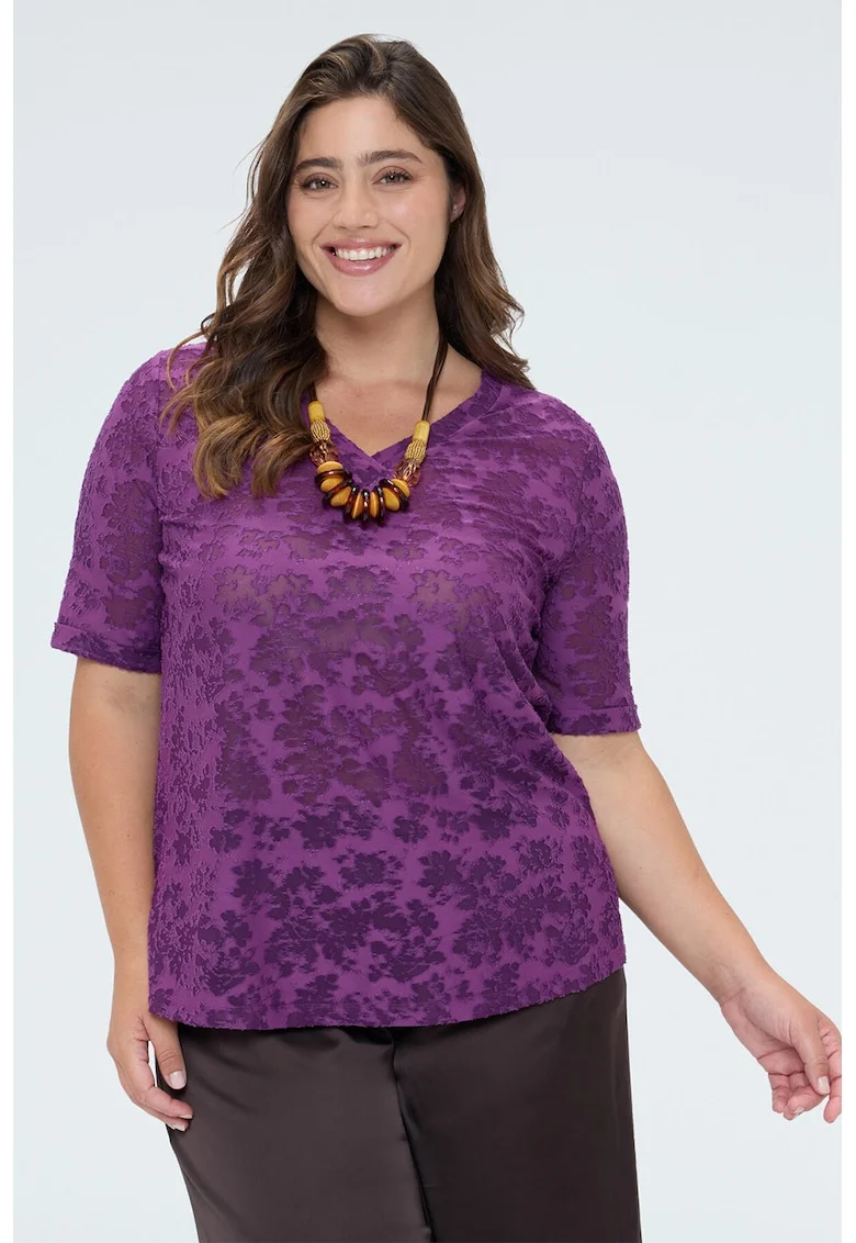 Bluza cu decolteu in V si insertii din plasa, Deep Purple,