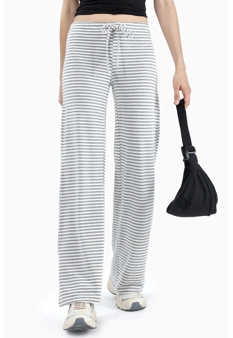 Pantaloni dama,  cu dungi, croiala larga, gri, viscoza si lycra