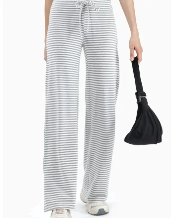 Pantaloni dama,  cu dungi, croiala larga, gri, viscoza si lycra