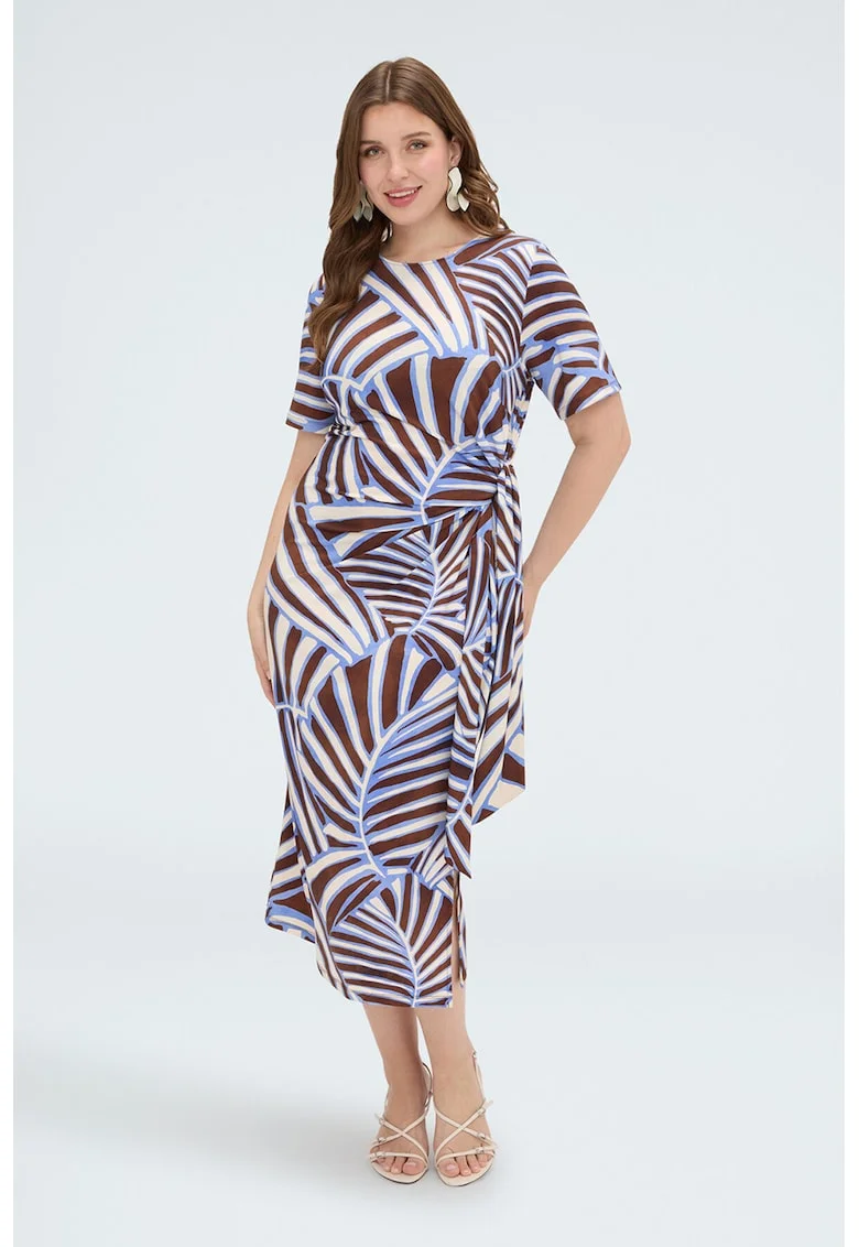Rochie midi cu detaliu nod, Alb/Maro