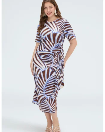 Rochie midi cu detaliu nod, Alb/Maro