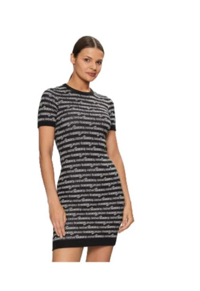Rochie casual dama,  material sintetic, negru/alb