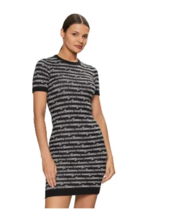 Rochie casual dama,  material sintetic, negru/alb