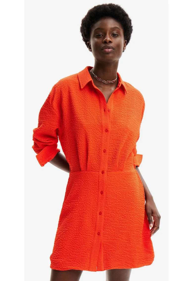 Rochie-camasa cu croiala in A si aspect texturat Milwaukee,