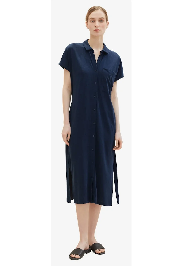 Rochie-camasa midi cu guler ascutit