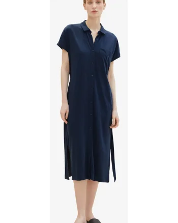 Rochie-camasa midi cu guler ascutit