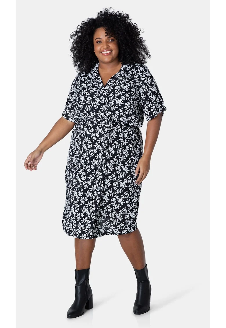Rochie-camasa cu doua randuri de nasturi si imprimeu floral