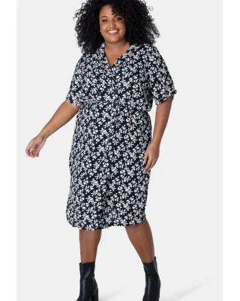 Rochie-camasa cu doua randuri de nasturi si imprimeu floral