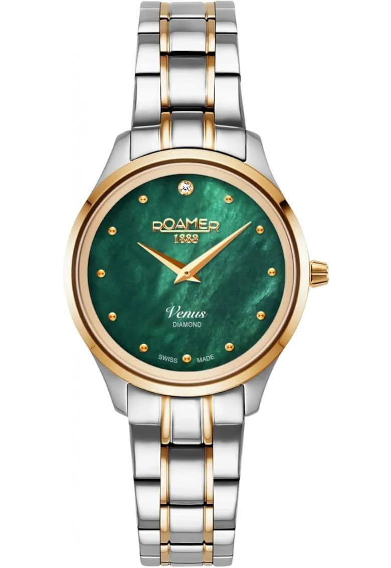 Ceas de dama  601857 47 59 20, verde clasic cu diamante