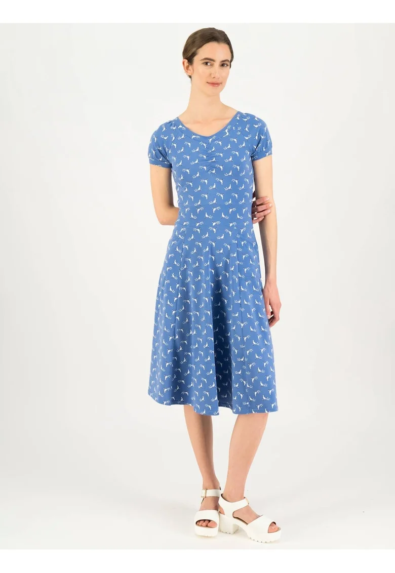 Rochie midi cu imprimeu cu pasari,