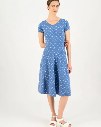 Rochie midi cu imprimeu cu pasari,