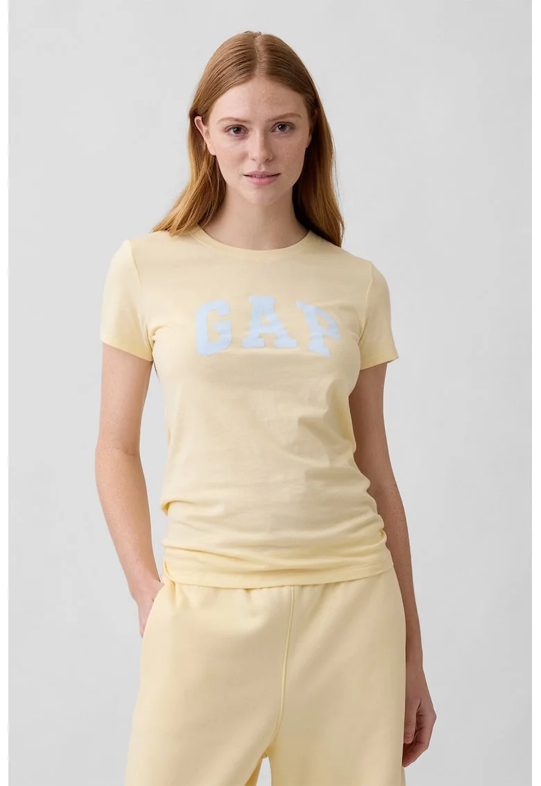 Tricou din bumbac cu logo pe piept, Galben pal
