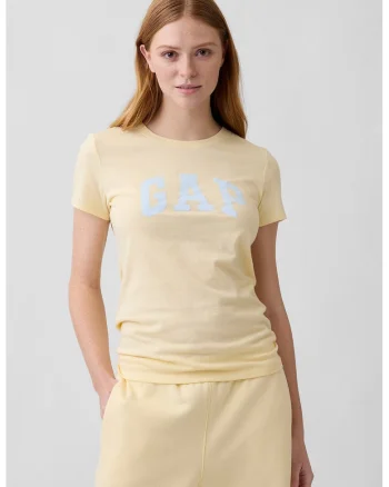Tricou din bumbac cu logo pe piept, Galben pal