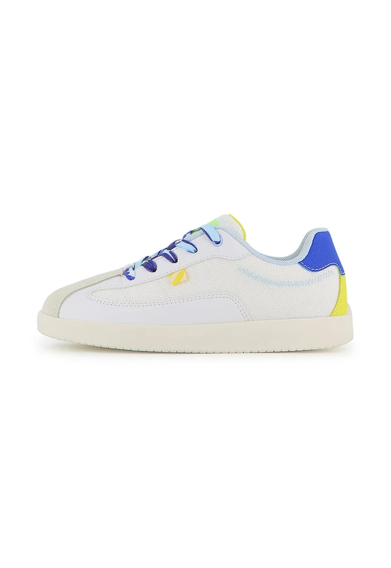 Pantofi sport low-cut cu talpa plata, Alb/Albastru/Bej deschis