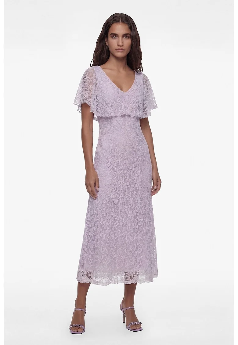Rochie de dantela cu decolteu in V, Lila