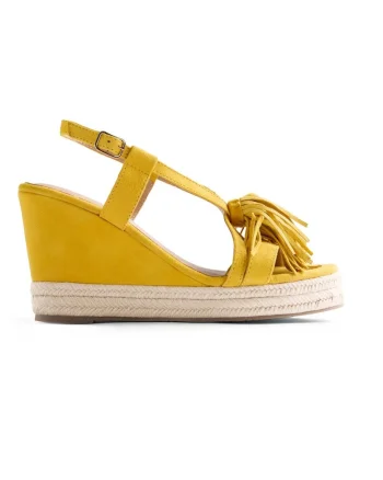 Sandale din piele intoarsa cu talpa wedge Kilosa, Galben