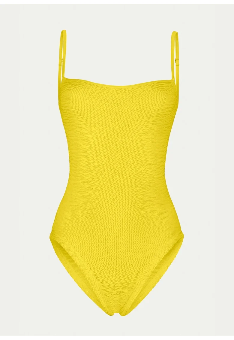Costum de baie intreg texturat cu barete de lant, Galben
