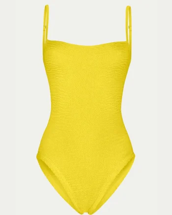 Costum de baie intreg texturat cu barete de lant, Galben