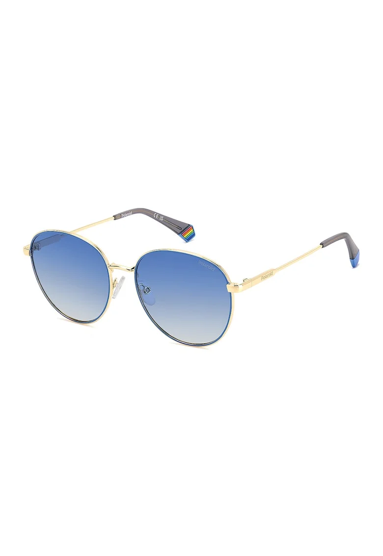 Ochelari de soare rotunzi unisex cu lentile polarizate, Auriu/Albastru