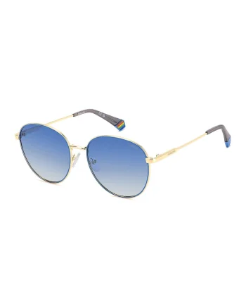 Ochelari de soare rotunzi unisex cu lentile polarizate, Auriu/Albastru