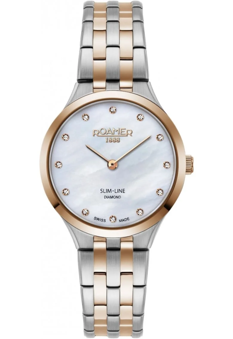 Ceas de dama  512847 49 89 20 roz, aur roz, clasic cu diamante