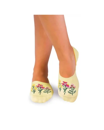 Sosete tip talpici din bumbac, model floral, Galben