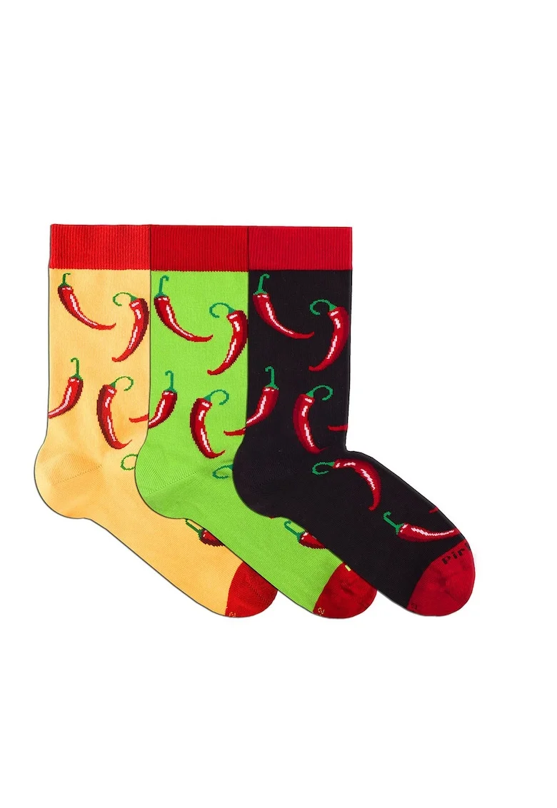 Sosete bumbac organic, BOX 3 COLOUR COTTON MEXICO CHILI PEPPER