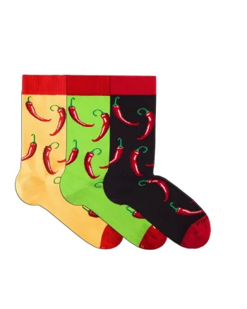 Sosete bumbac organic, BOX 3 COLOUR COTTON MEXICO CHILI PEPPER