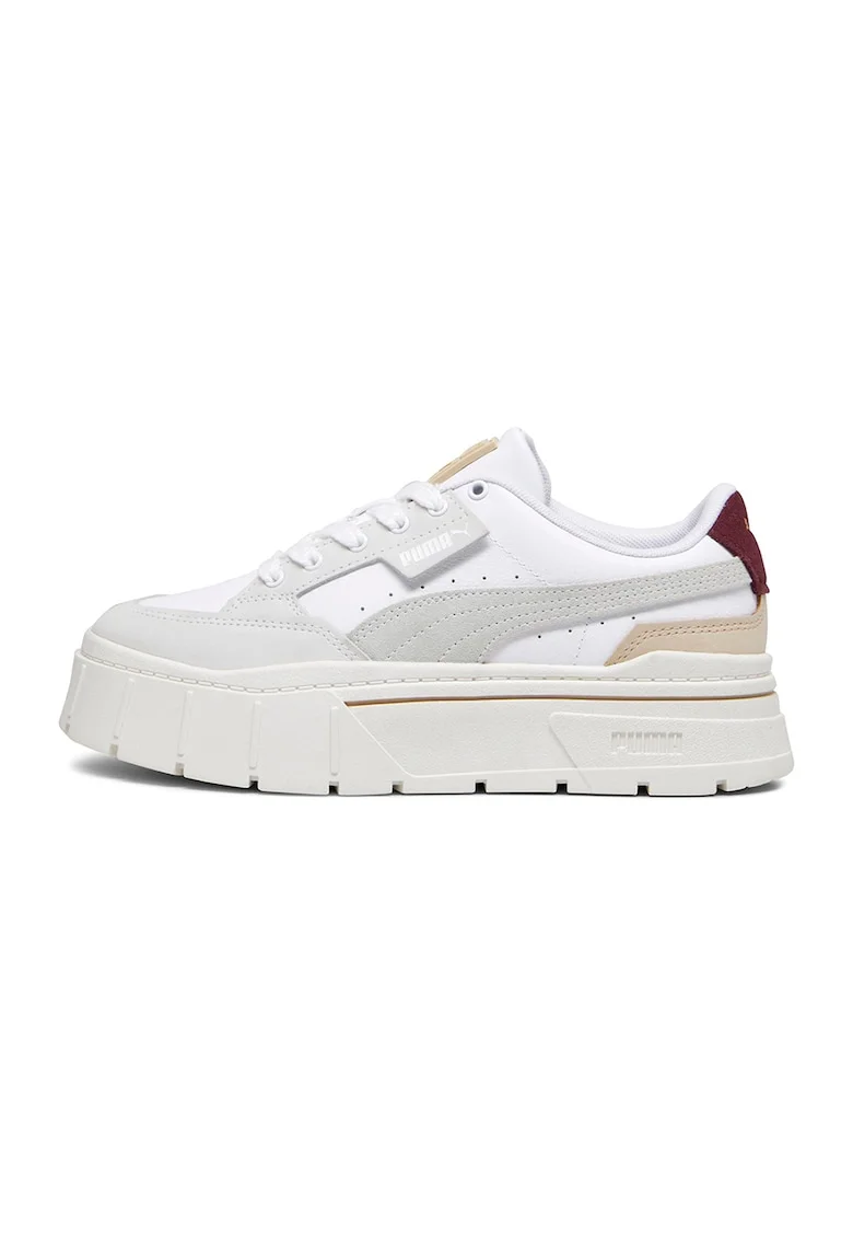 Pantofi sport flatform cu insertii din piele intoarsa Mayze Stack Luxe, Alb/Gri deschis/Bej