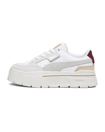Pantofi sport flatform cu insertii din piele intoarsa Mayze Stack Luxe, Alb/Gri deschis/Bej