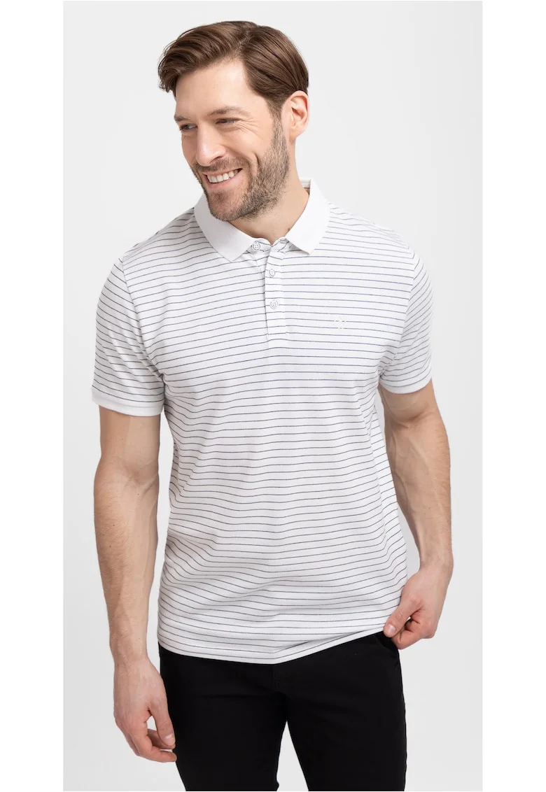 Tricou polo  O-Will pentru barbati, cu dungi, alb