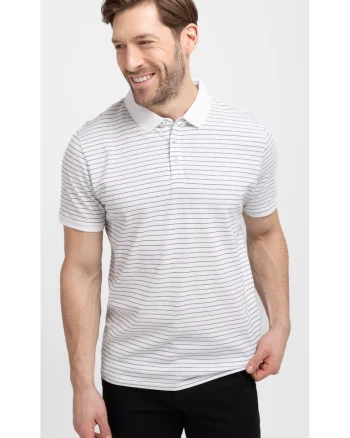 Tricou polo  O-Will pentru barbati, cu dungi, alb
