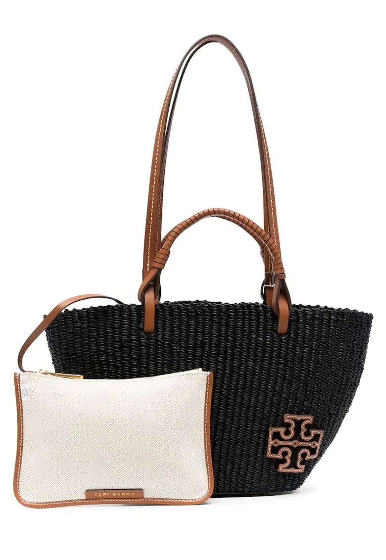 Geanta dama, Tory Burch, Ella Straw Small Basket Tote, neagra, 38x22x9cm