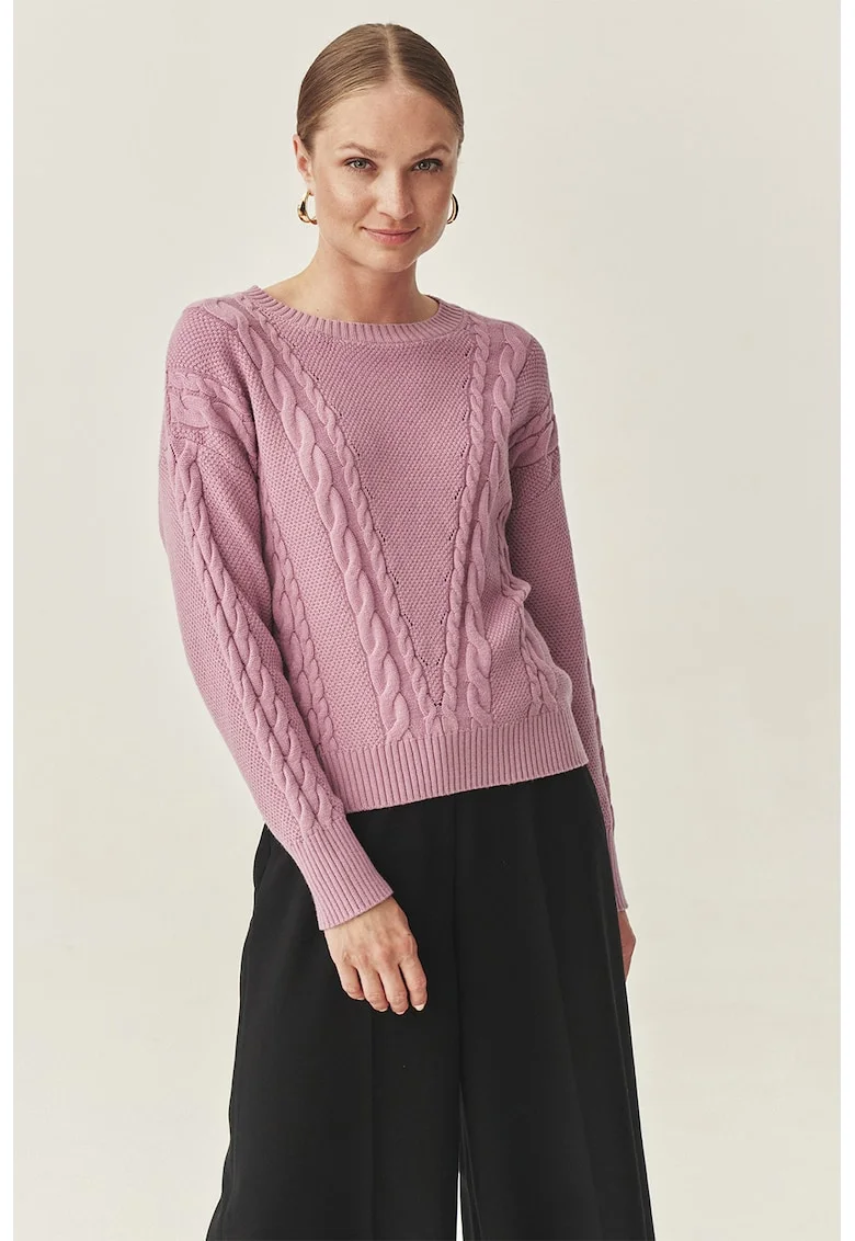 Pulover cu detalii torsade, Roz pastel