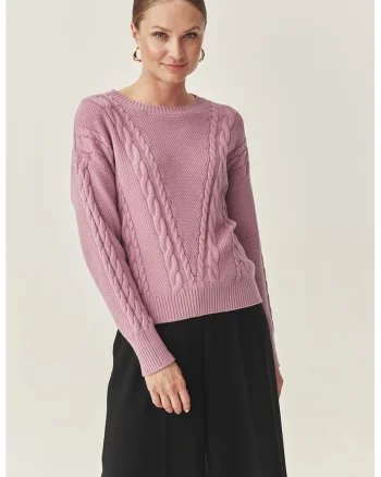 Pulover cu detalii torsade, Roz pastel
