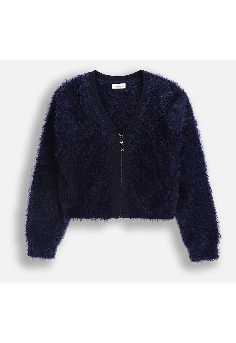 Cardigan pufos cu fermoar,
