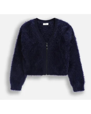 Cardigan pufos cu fermoar,