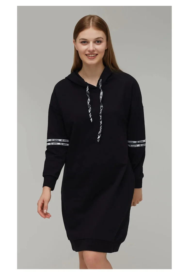 Rochie tip Hanorac, Bumbacel, Negru