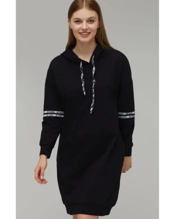 Rochie tip Hanorac, Bumbacel, Negru